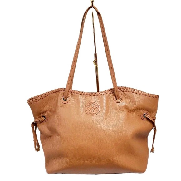 Tory Burch Marion Slouchy‎ Tote Bag East-West Bark Brown Pebbled Leather Purse - Picture 1 of 15